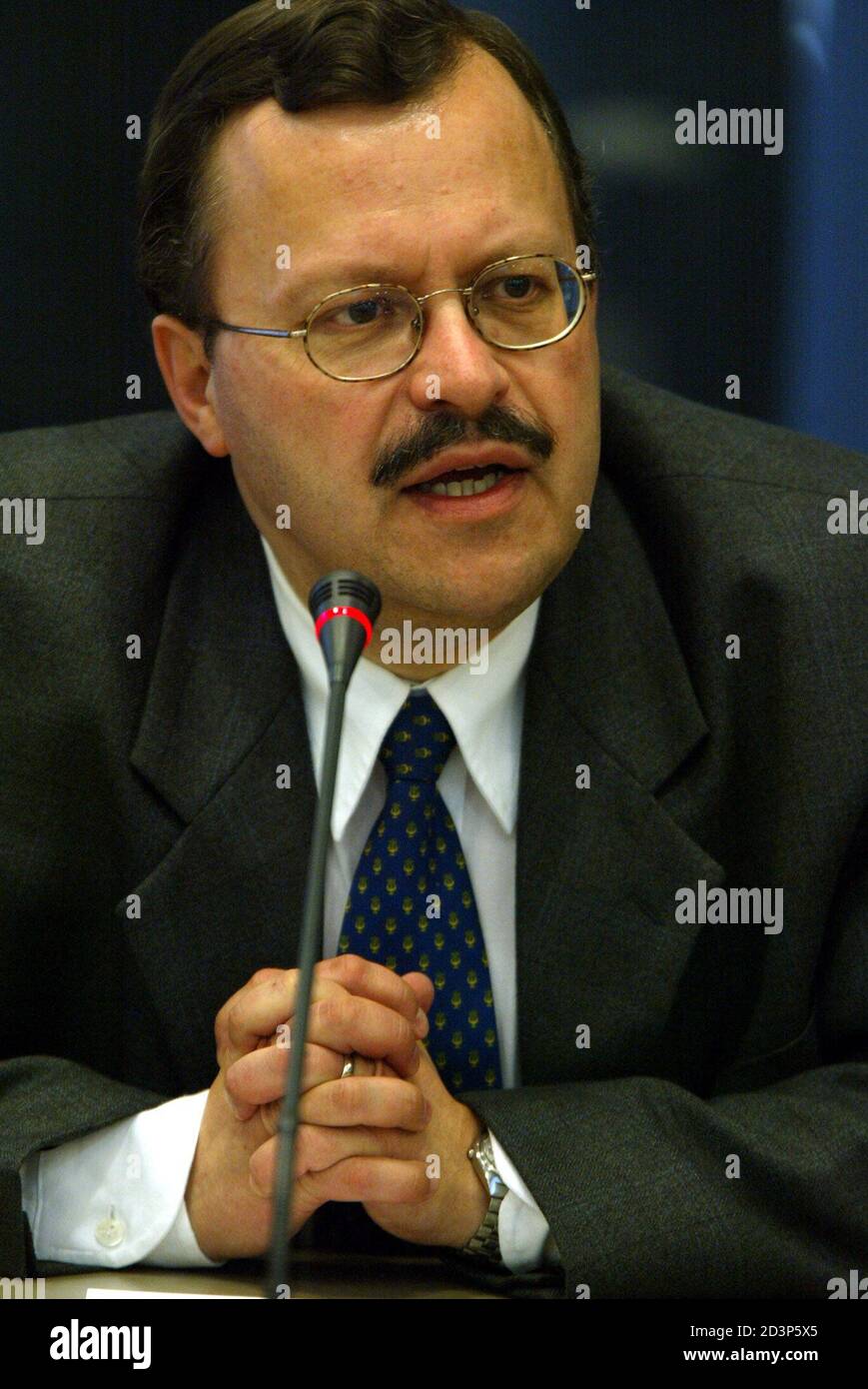 Mat Herben, the new leader of the anti-immigration List Pim Fortuyn (LPF)  party, speaks during a press conference at the Dutch Parliament building in  The Hague May 16, 2002. Set up only