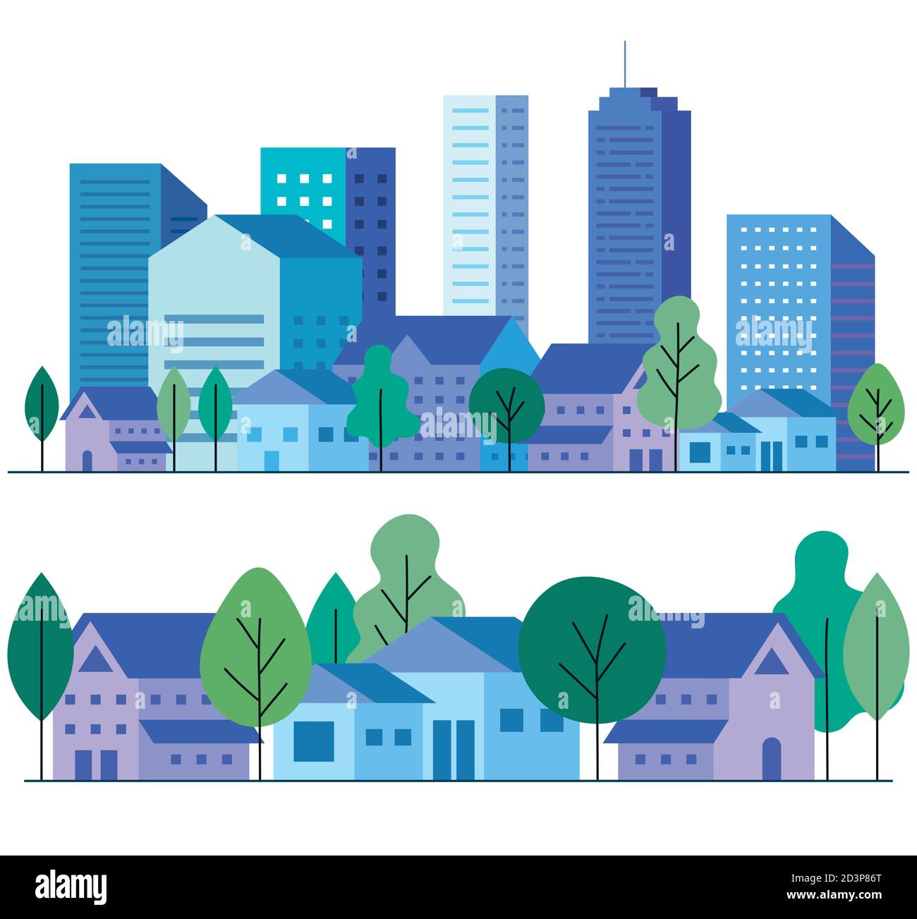 city buildings and houses with trees vector design Stock Vector Image ...