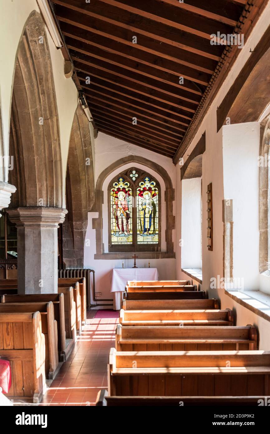 South Aisle of an English country church. Church of St Peter & St Paul at West Newton on the Sandringham Estate, Norfolk. Stock Photo