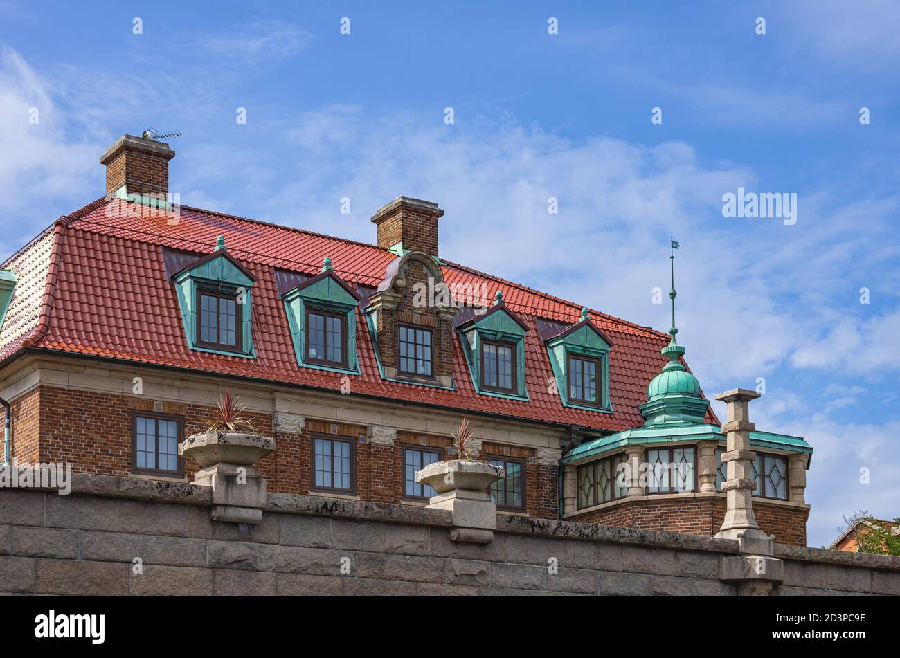 View of the historic architecture of Lysekilsposten, Lysekil, Bohuslan, Vastra Gotaland County, Sweden. Stock Photo