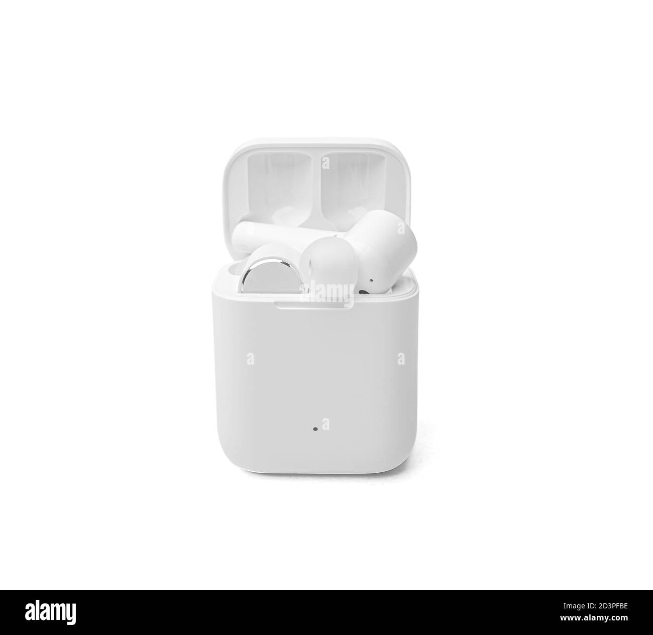 Wireless headphones on a white background. Small headphones Stock Photo