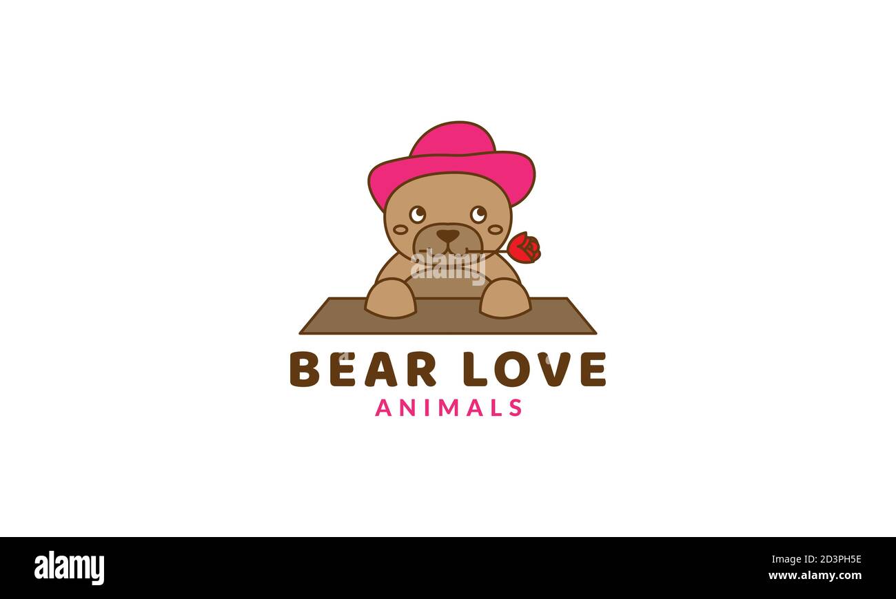 bear with rose flower and hat cute cartoon logo vector illustration Stock  Vector Image & Art - Alamy