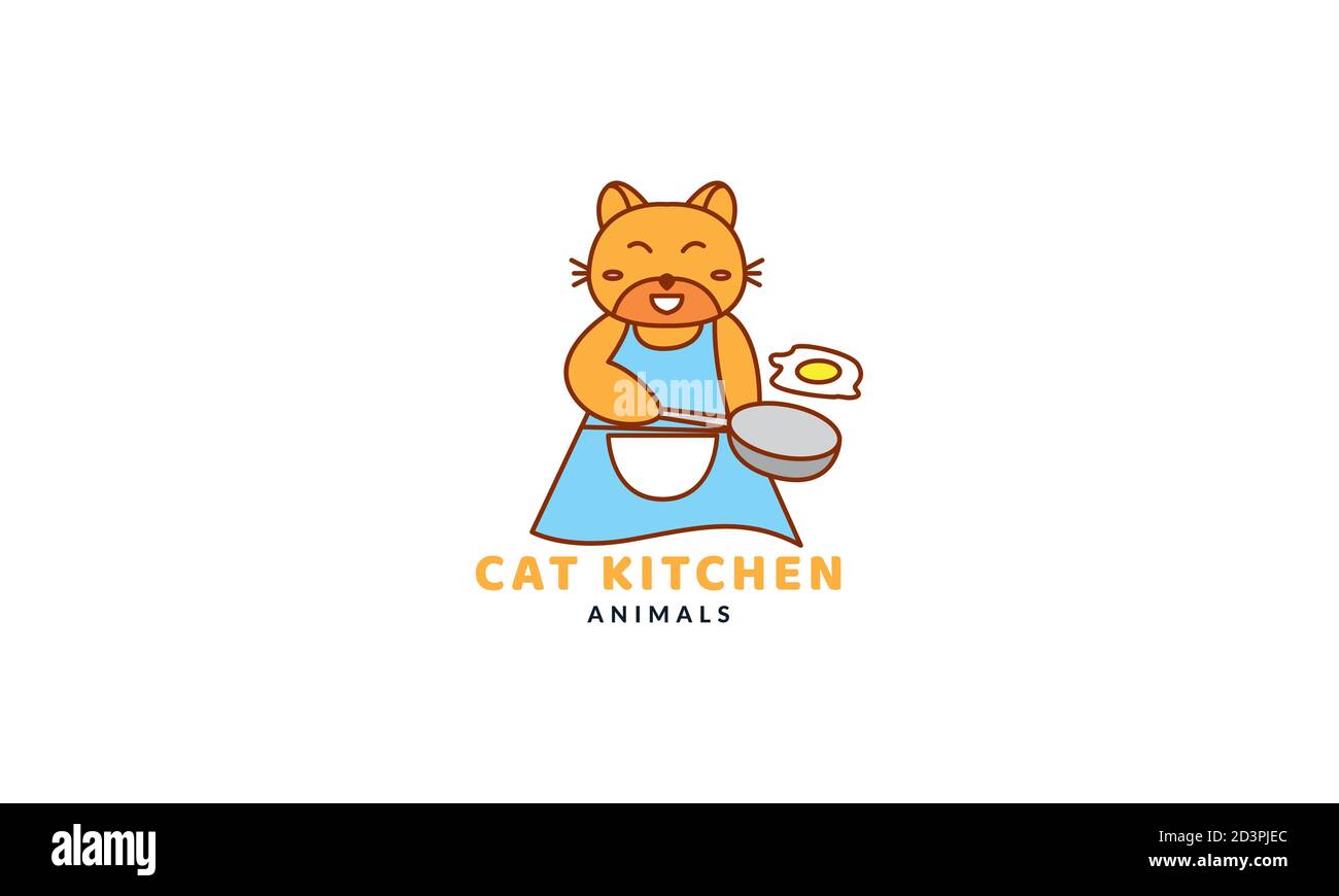cat or kitty or kitten or pet cooking on kitchen cute cartoon logo vector  illustration Stock Vector Image & Art - Alamy