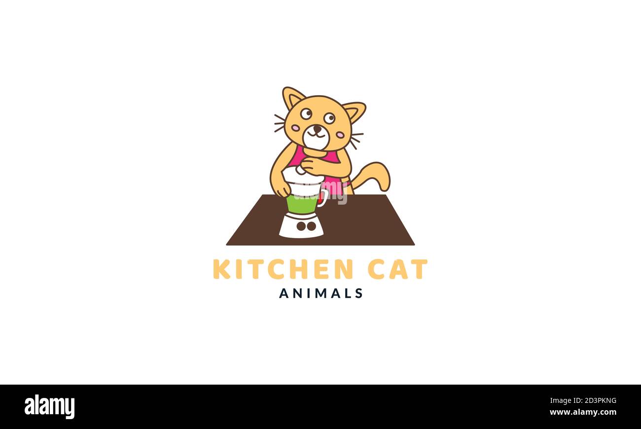 cat or kitty or kitten cooking cute cartoon logo vector illustration