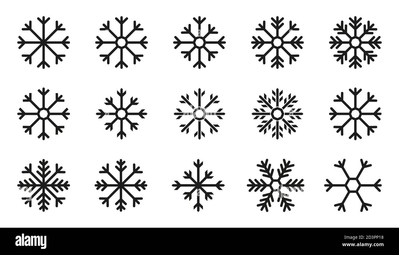 snowflake winter set of black isolated nine icon silhouette on white ...