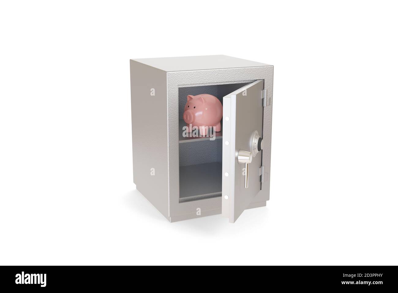 Piggy bank inside a safe box isolated on a white background. 3d
