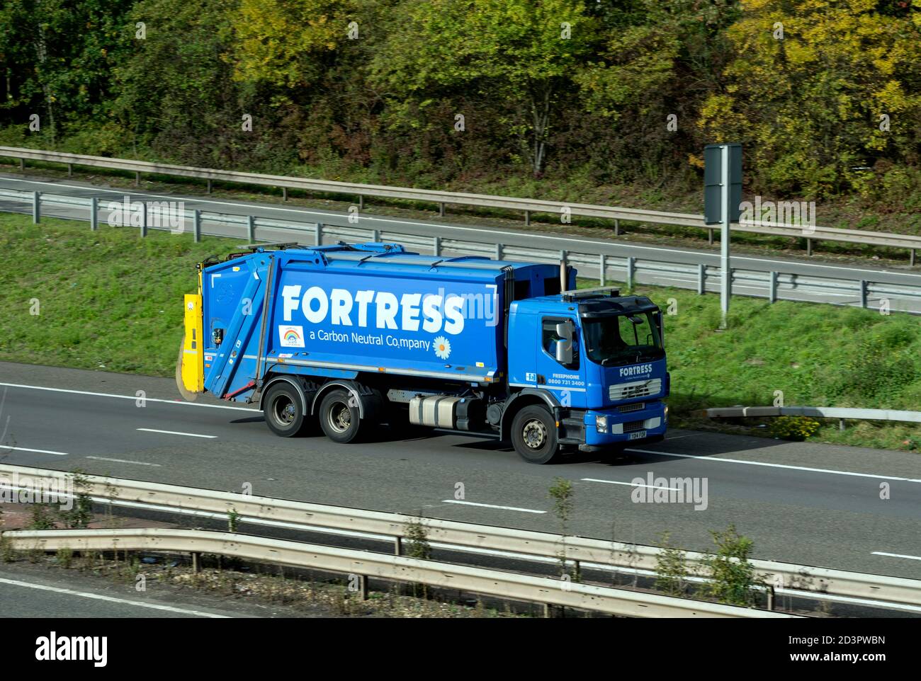 A Fortress lorry travelling on the M40 motorway, Warwickshire, UK Stock Photo
