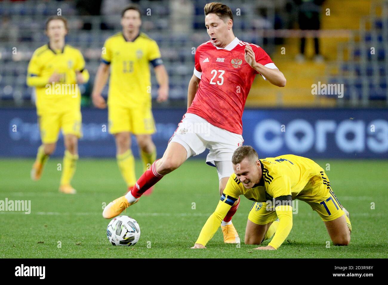 Moscow Russia 8th Oct 2020 Russia S Daler Kuzyayev L Front And Sweden S Viktor Claesson Are In