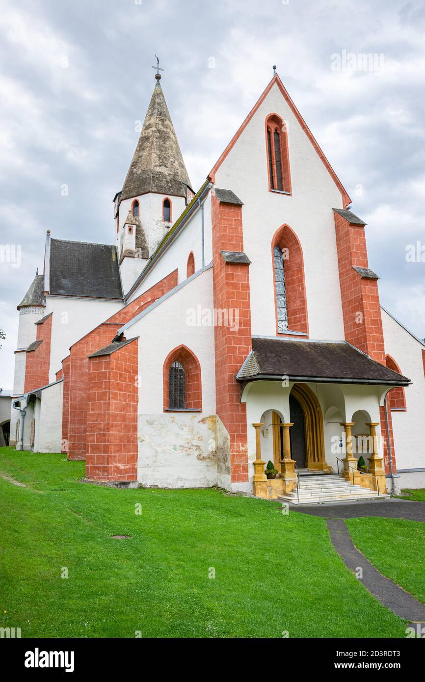 Saint Matthew Church, located on a fortified hill in the historic town of Murau in state Styria, Austria. Stock Photo