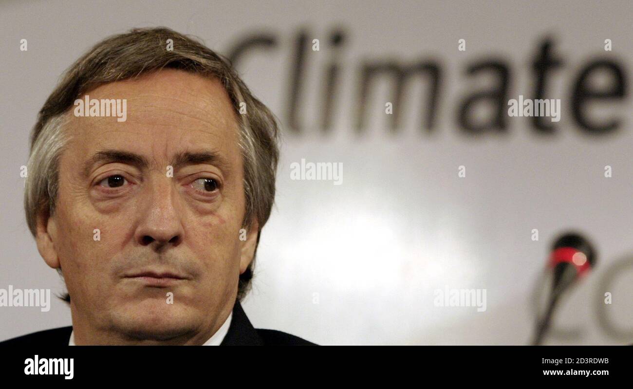 Argentine President Nestor Kirchner looks on while attending the 10th International Convention on Climate Change, in Buenos Aires December 15, 2004. Conference host country Argentina and the European Union are pushing for an agreement specifically for developing countries, a package of financial incentives and technology transfers to promote their adaptation to climate change. REUTERS/Marcos Brindicci  MBH/HB Stock Photo