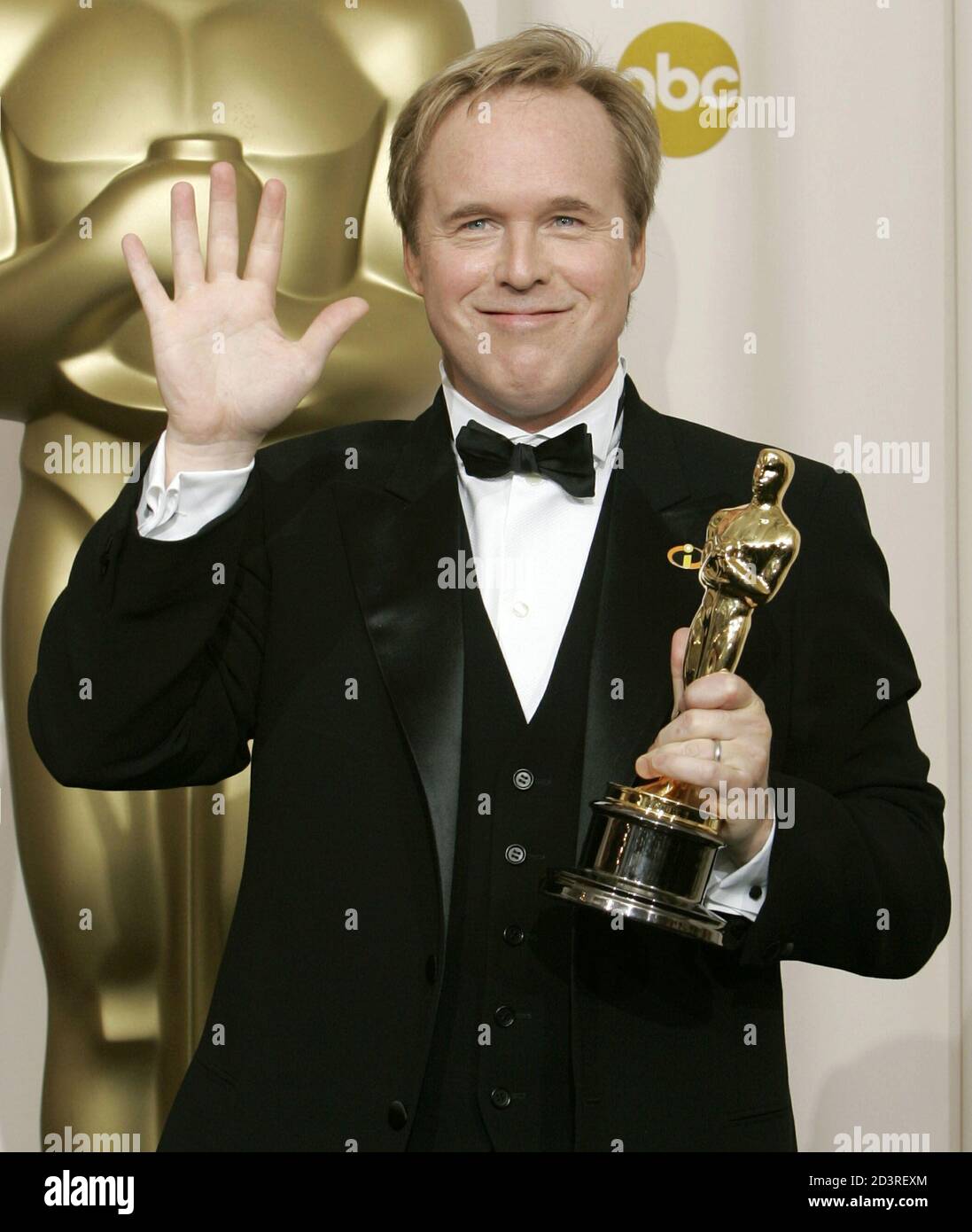 Brad Bird holds his Oscar statue at the 77th annual Academy Awards in  Hollywood, February 27, 2005. Bird won the Academy Award for best animated  feature for the film 