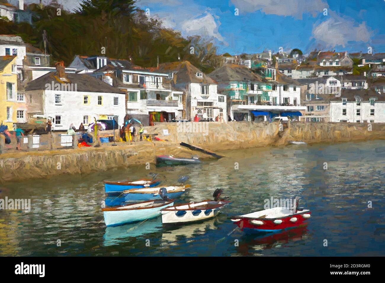 St Mawes habour Cornwall Roseland Peninsula England UK illustration like oil painting Stock Photo