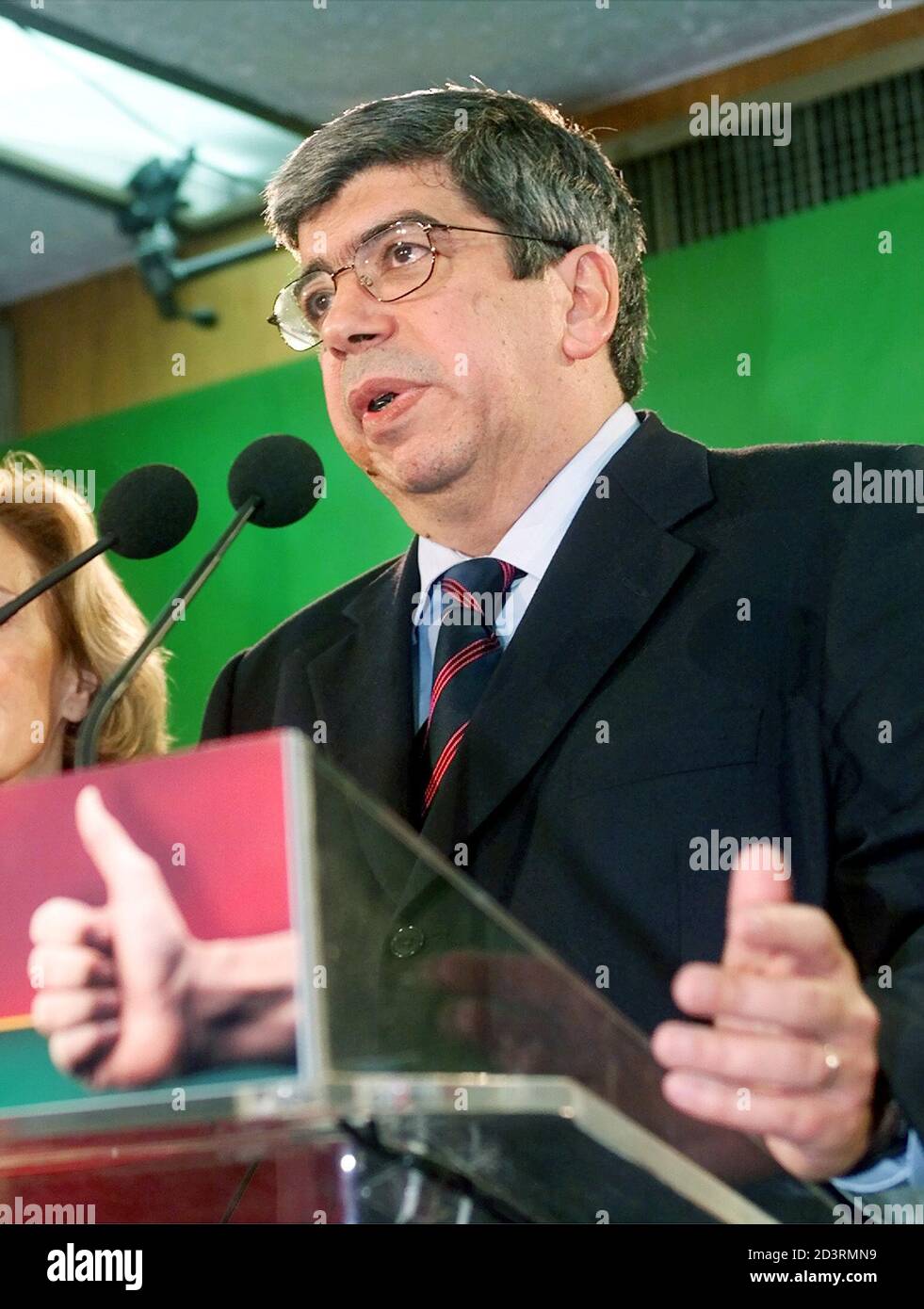 Portuguese Socialist Party leader Ferro Rodrigues speaks to journalist in  Lisbon late March 17, 2002, after the announcement of final results in the  general elections. Portugal swung to the right in Sunday