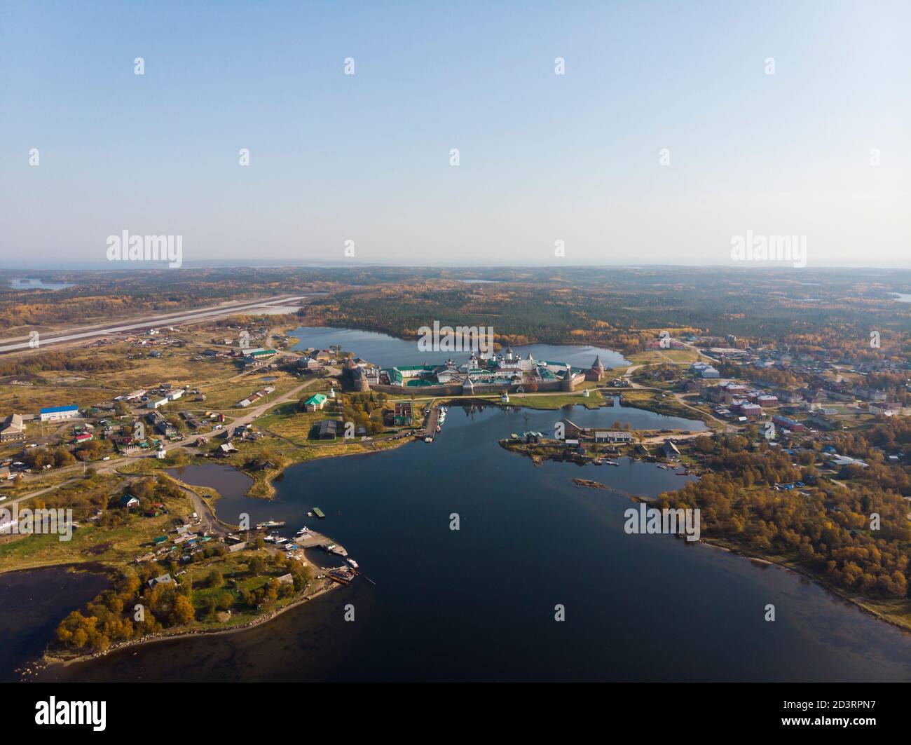 View of the Solovetsky Monastery and the village of Solovetsky. Russia, Arkhangelsk region Stock Photo