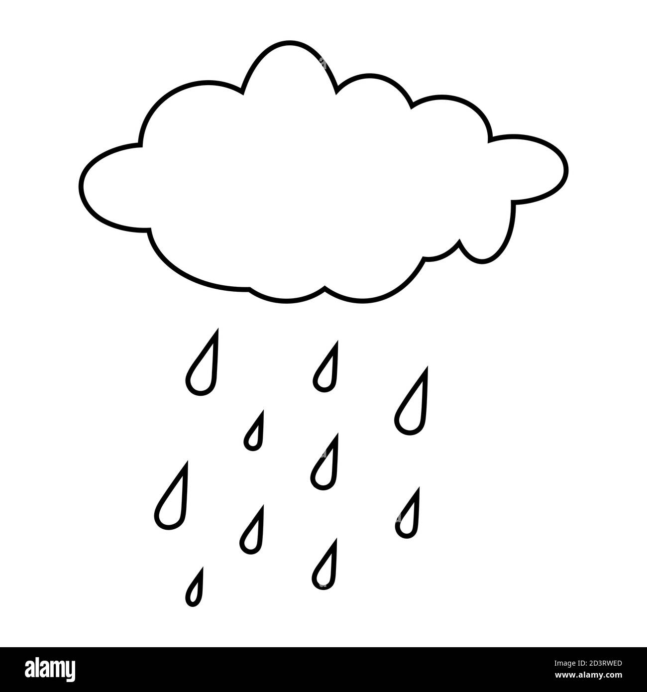 Rain cloud outline isolated on white. Cartoon, autumnal forecast contour  with water drops. Illustration of rainy cumulus with droplets falling down.  V Stock Vector Image & Art - Alamy