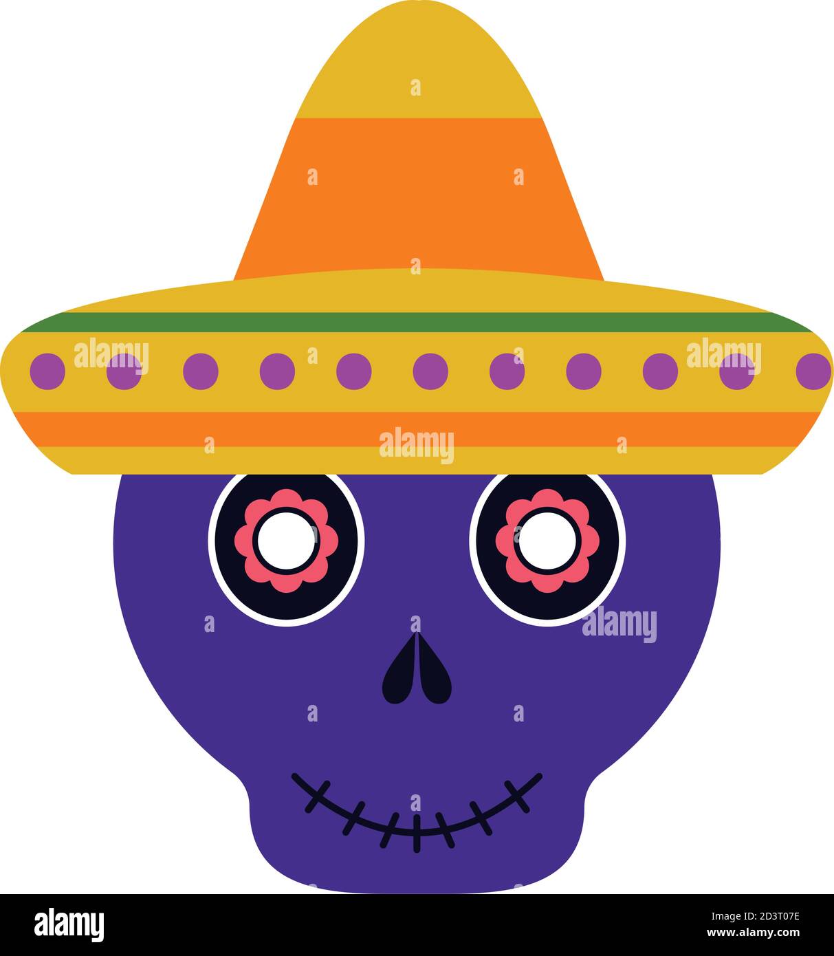 mexican skull with hat flat style icon vector design Stock Vector Image ...