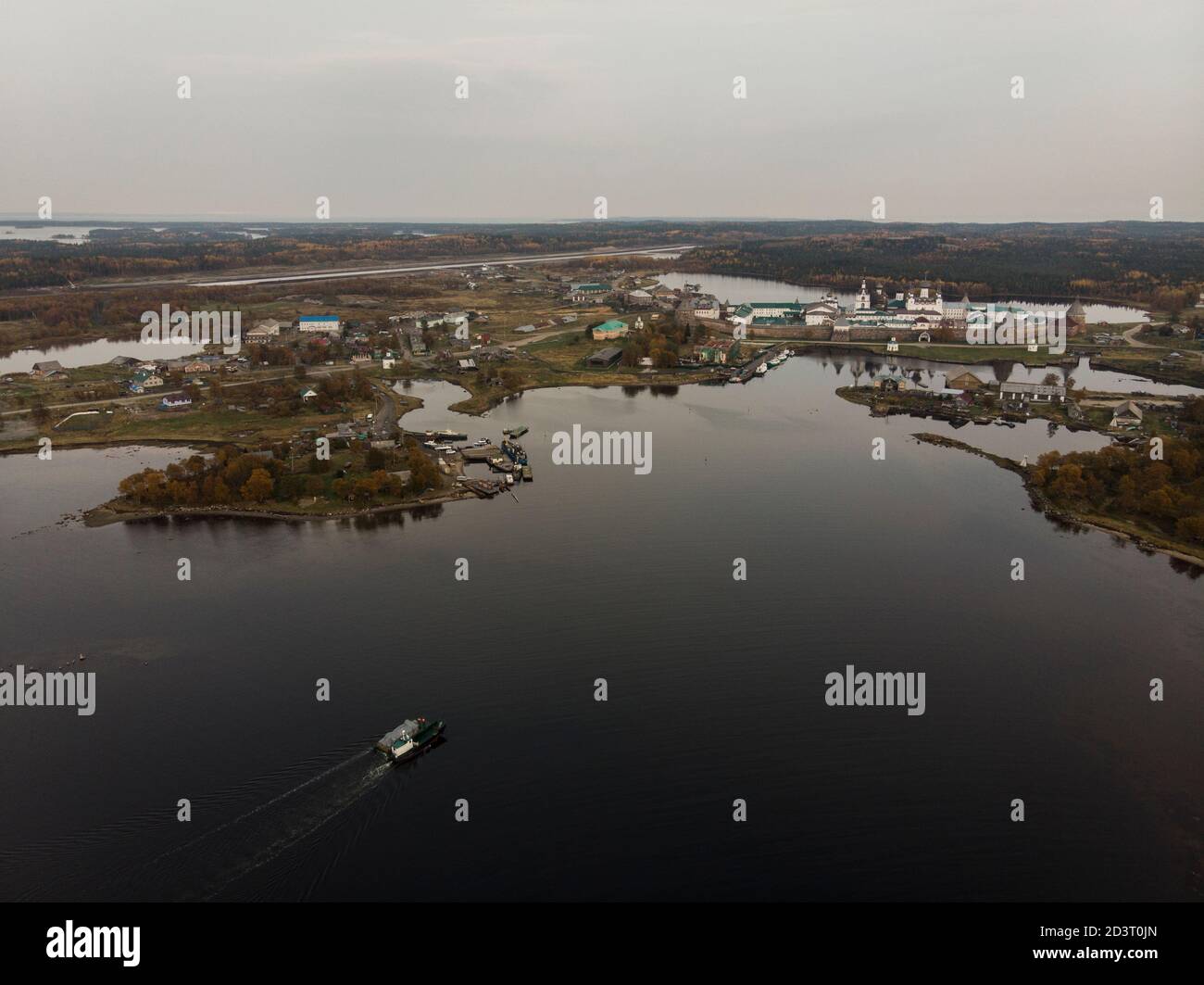 View of the Solovetsky Monastery and the village of Solovetsky. Russia, Arkhangelsk region Stock Photo