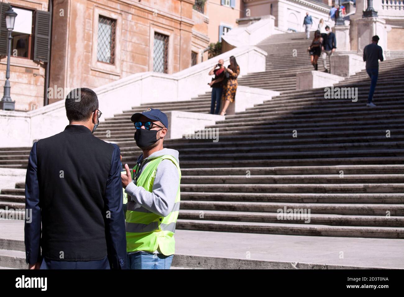 Rome, ITALY - 08 OCTOBER 2020: Today italian Prime Minister Giuseppe Conte orders to make the wearing of face masks in outdoor spaces mandatory due to the increase of Covid-19 cases in Italy. Stock Photo