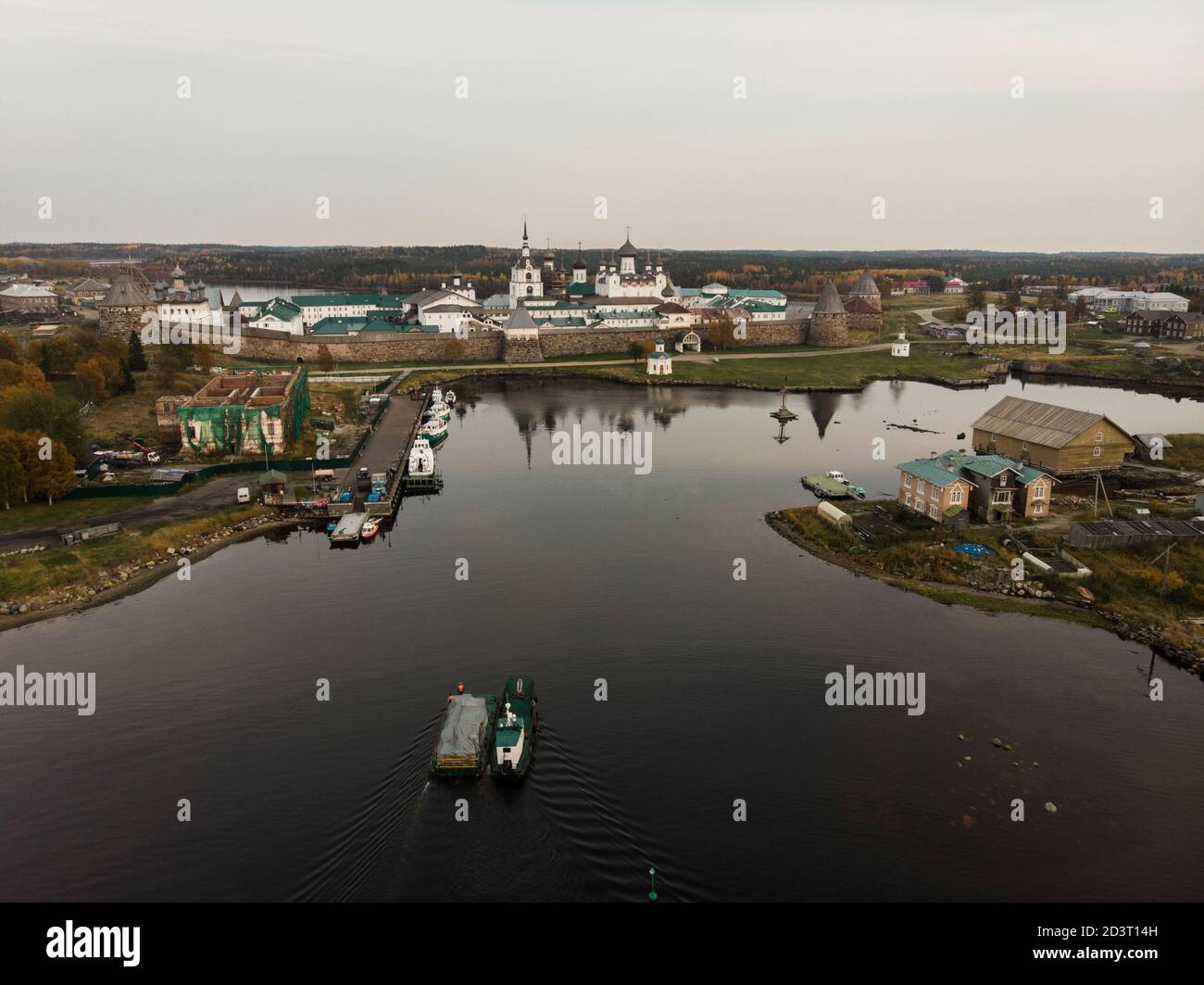 View of the Solovetsky Monastery and the village of Solovetsky. Russia, Arkhangelsk region Stock Photo