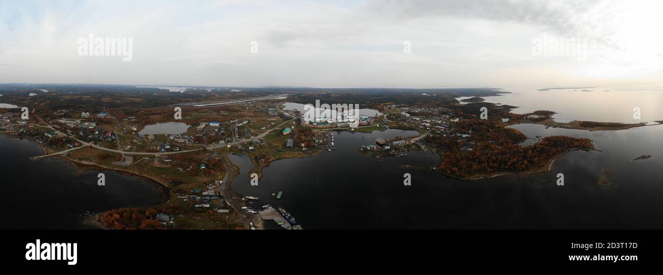 View of the Solovetsky Monastery and the village of Solovetsky. Russia, Arkhangelsk region Stock Photo