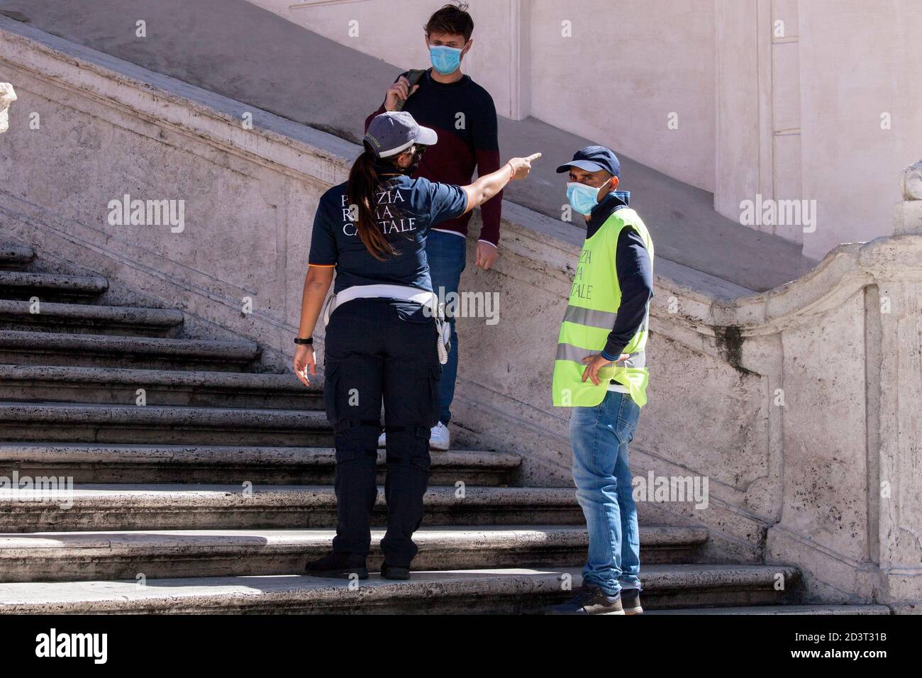 Rome, ITALY - 08 OCTOBER 2020: Today italian Prime Minister Giuseppe Conte orders to make the wearing of face masks in outdoor spaces mandatory due to the increase of Covid-19 cases in Italy. Stock Photo