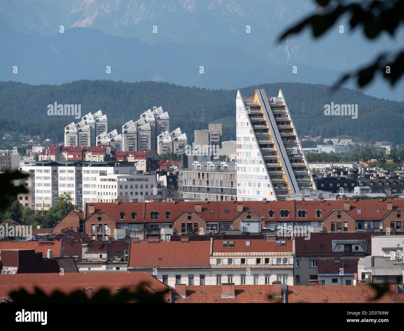 Ljubjana city view form castle hill with mountains in the background Stock Photo