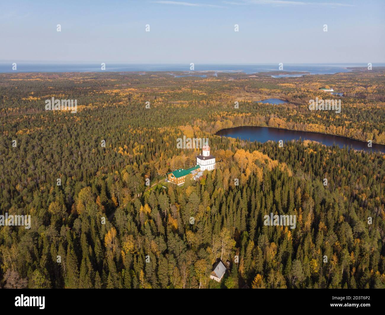 Panoramic view of Mount Sekirnaya and the lighthouse church. Russia, Solovki Stock Photo