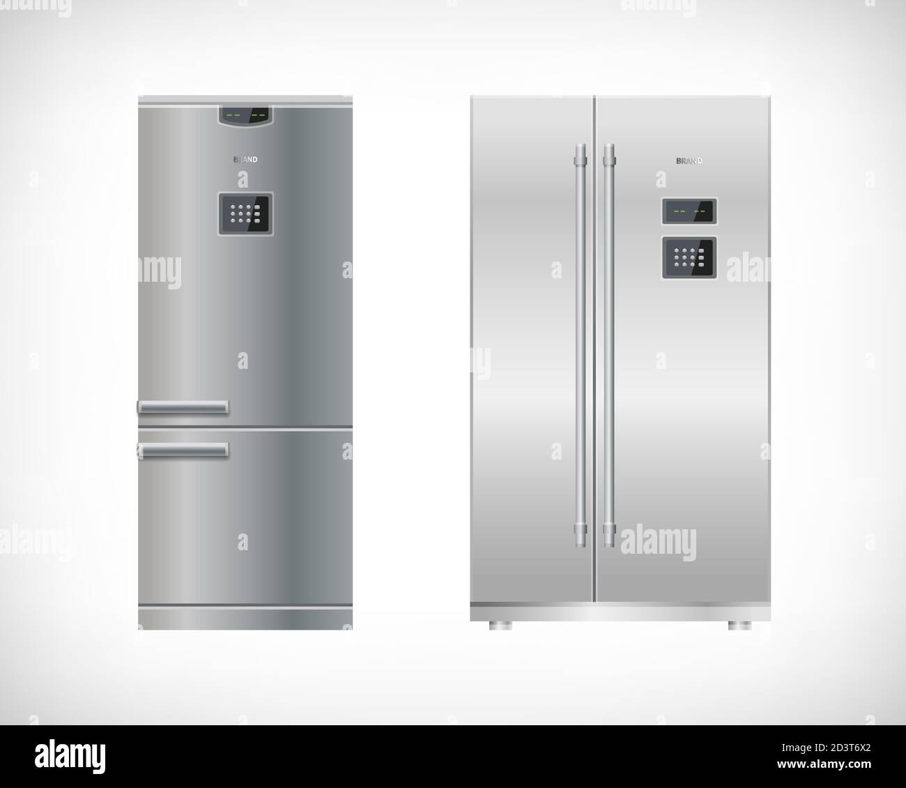 Set of kitchen electrical appliances. Silver refrigerator, freezer, fridge.  Simple model and double door. Digital display and keypad panel. Household  tech elements. Vector illustration Stock Vector Image & Art - Alamy