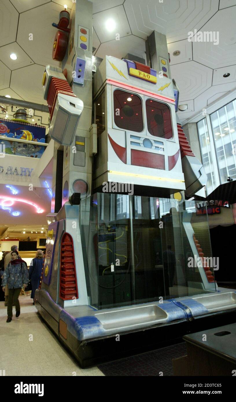 A large two floor robotic elevator is among the items put up for auction at  the FAO Schwarz toy store in New York, April 1, 2004. [The FAO Schwarz store  is close