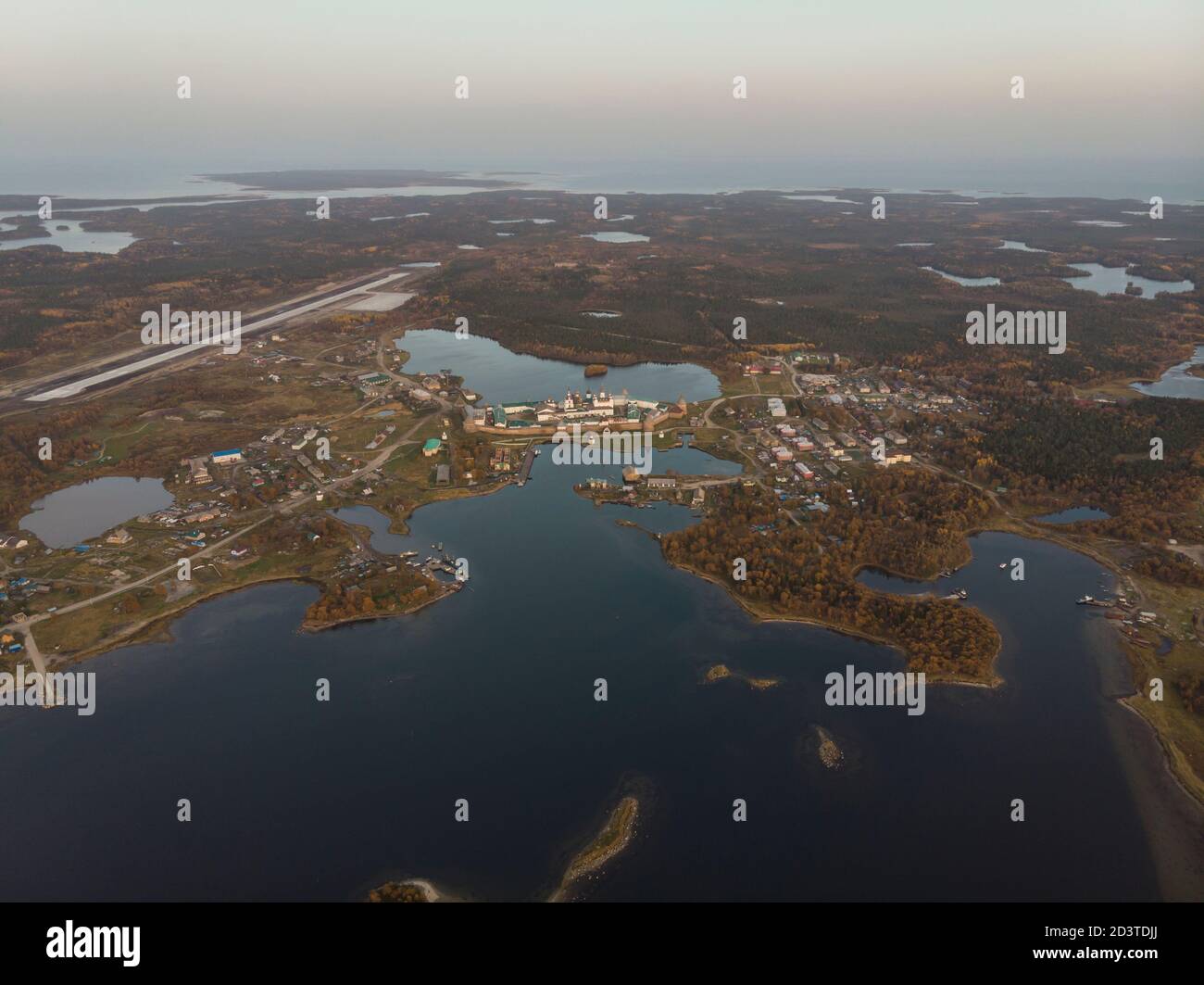 Bird's eye view of the Solovetsky Monastery and the village. Russia, Arkhangelsk region Stock Photo