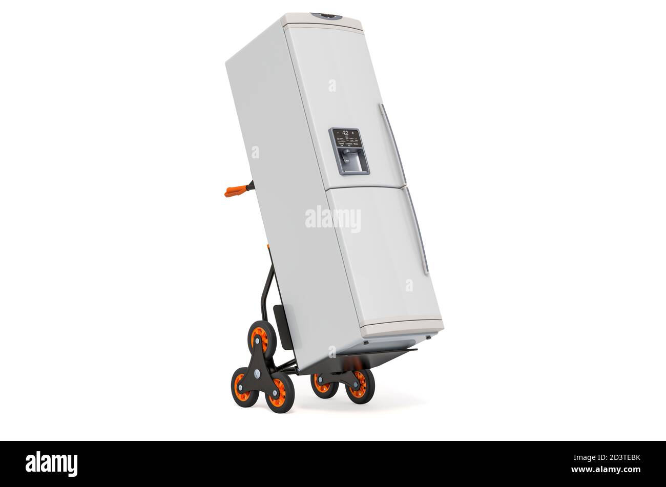 Hand truck with refrigerator. Appliance delivery concept. 3D rendering