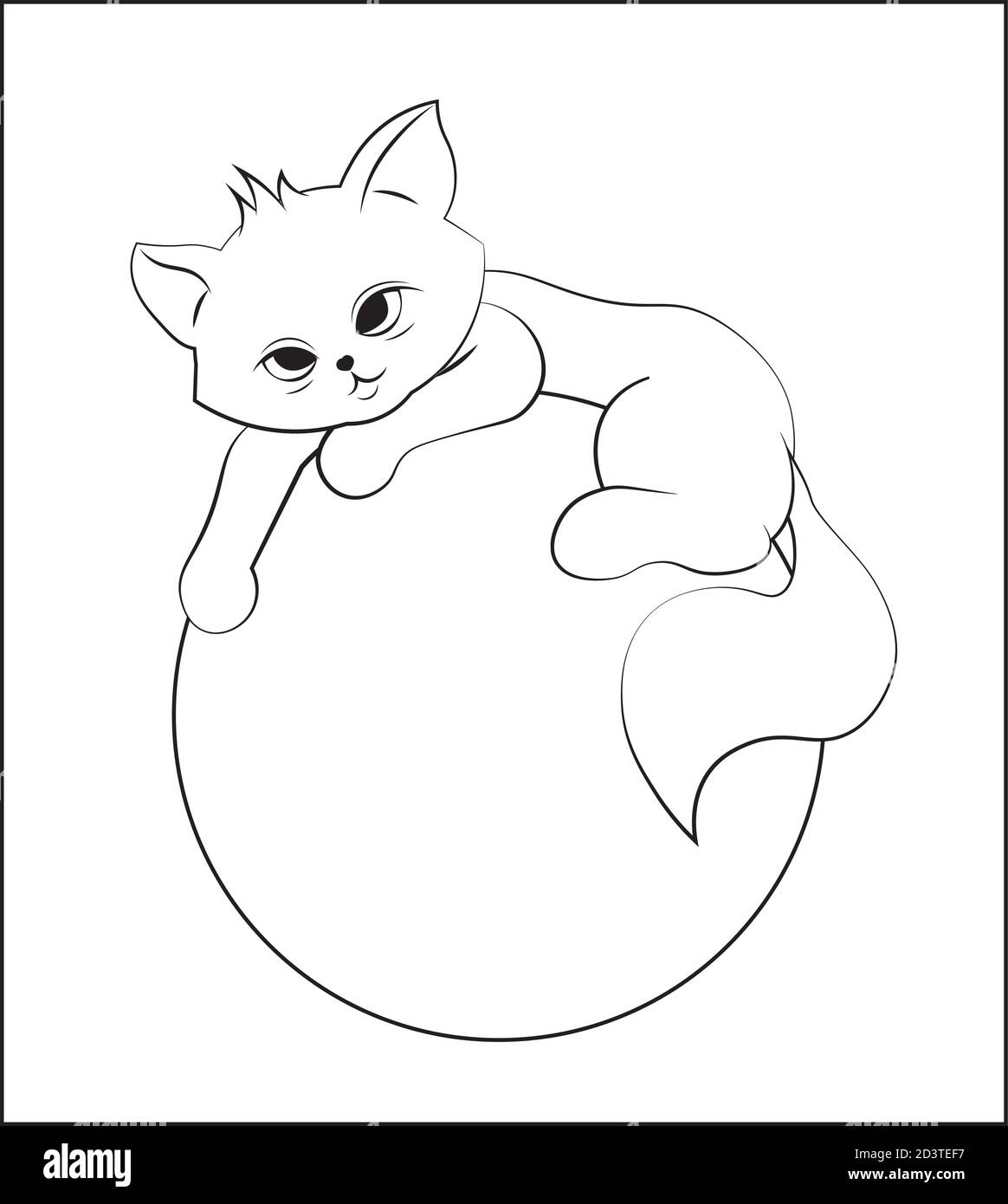coloring book cute cat, kitten on ball. Picture in hand drawing cartoon  style, for t-shirt wear fashion print design, greeting card, postcard. baby  sh Stock Vector Image & Art - Alamy