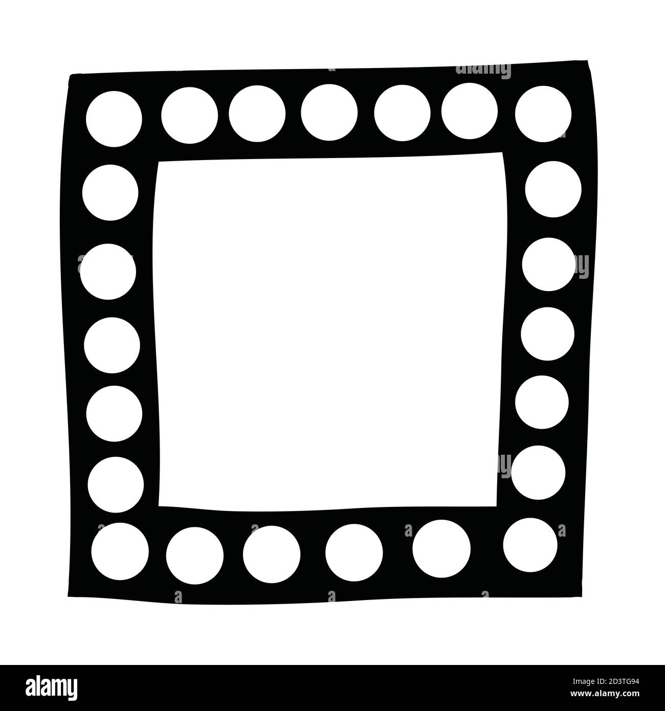 Square black frame hand drawn with white polka dots. Black and white