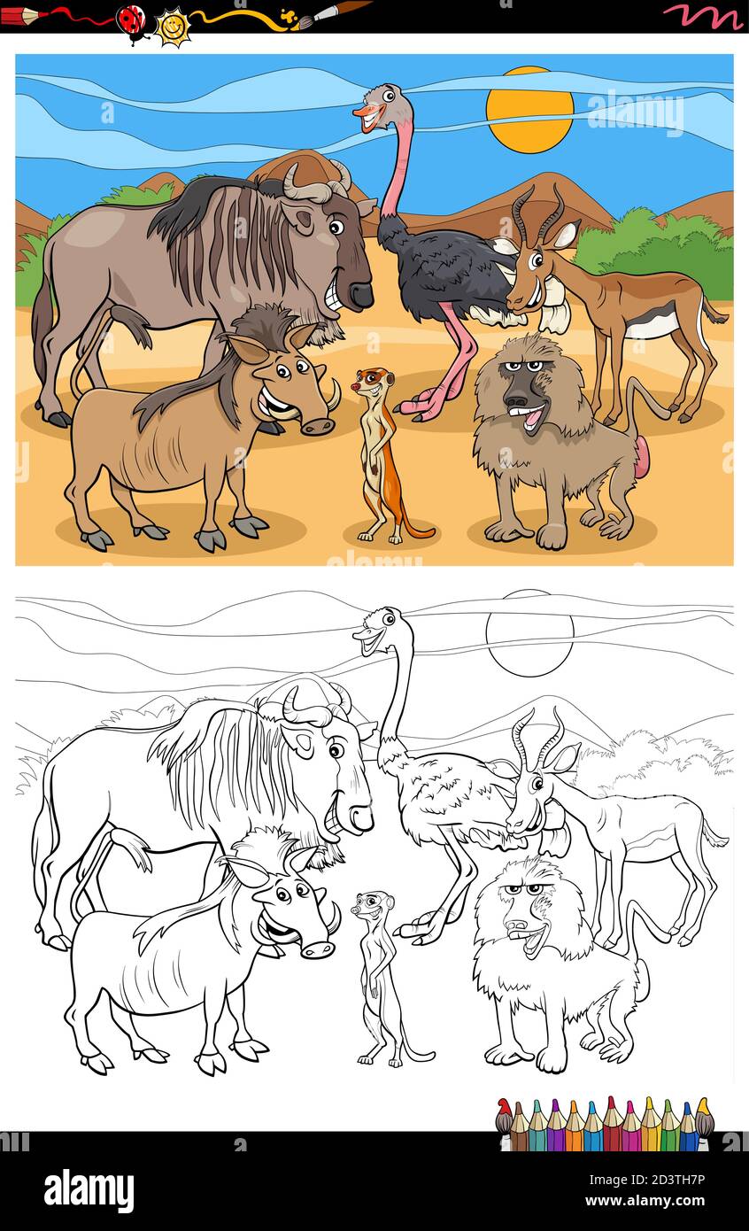 Cartoon Illustration of Animal Characters Group Coloring Book Page