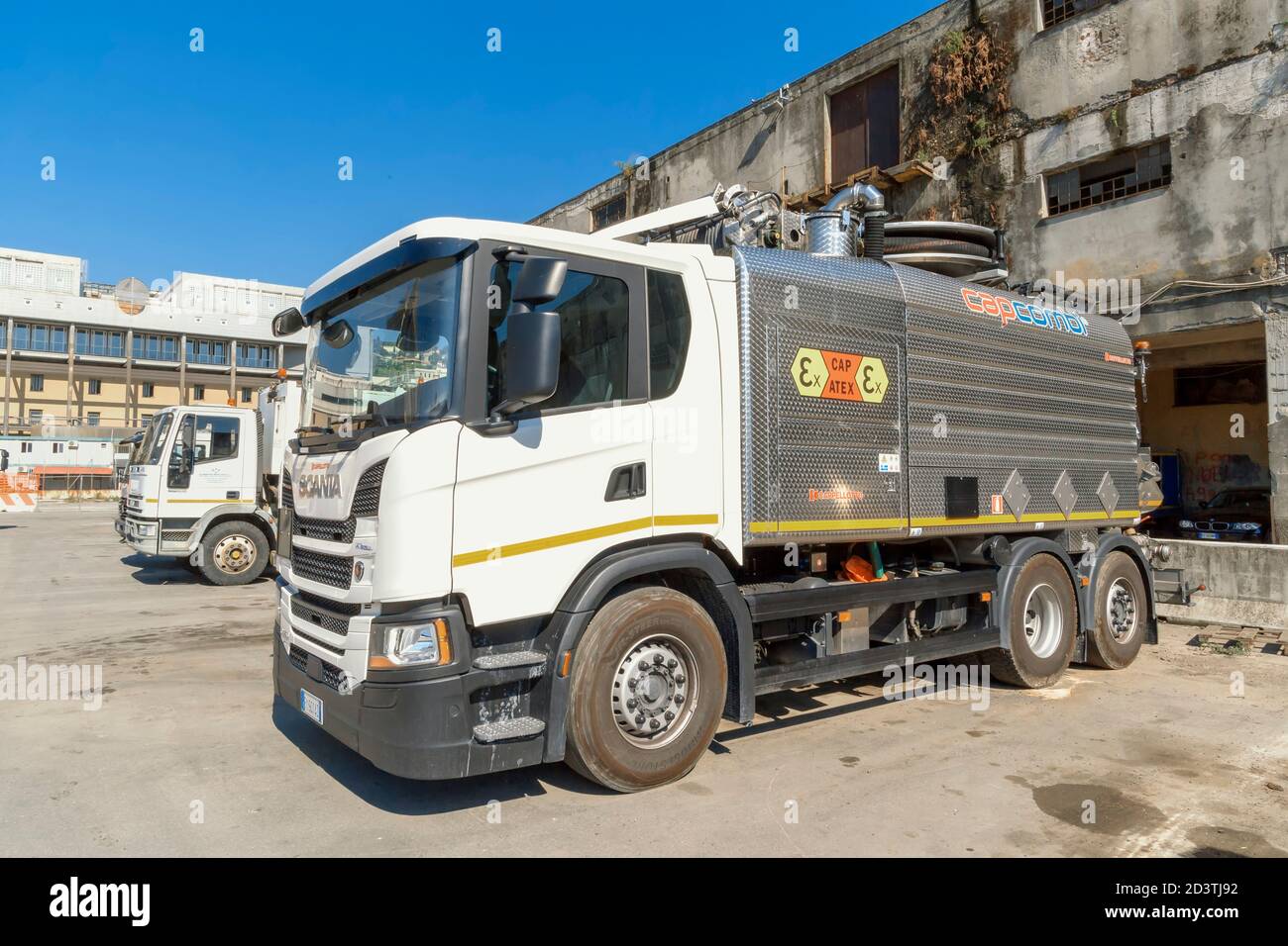 Septic truck, Genoa, Liguria, Italy, Europe Stock Photo