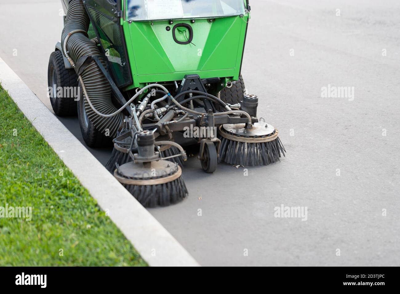 street cleaning machine. Nylon brush of the Road sweeper Stock Photo