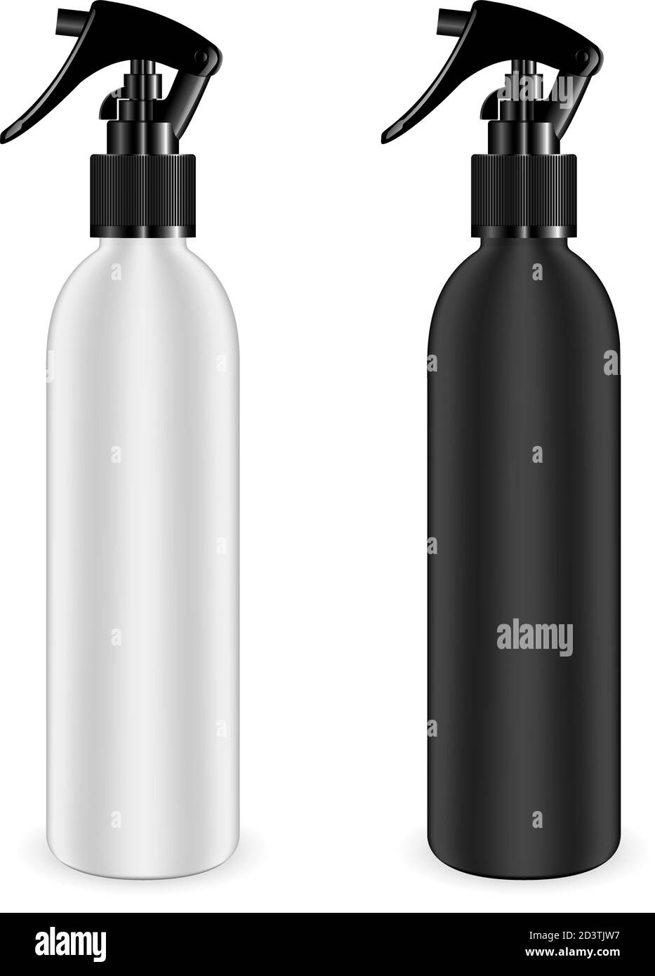 Spray bottles set for cosmetic and other products. Isolated black and
