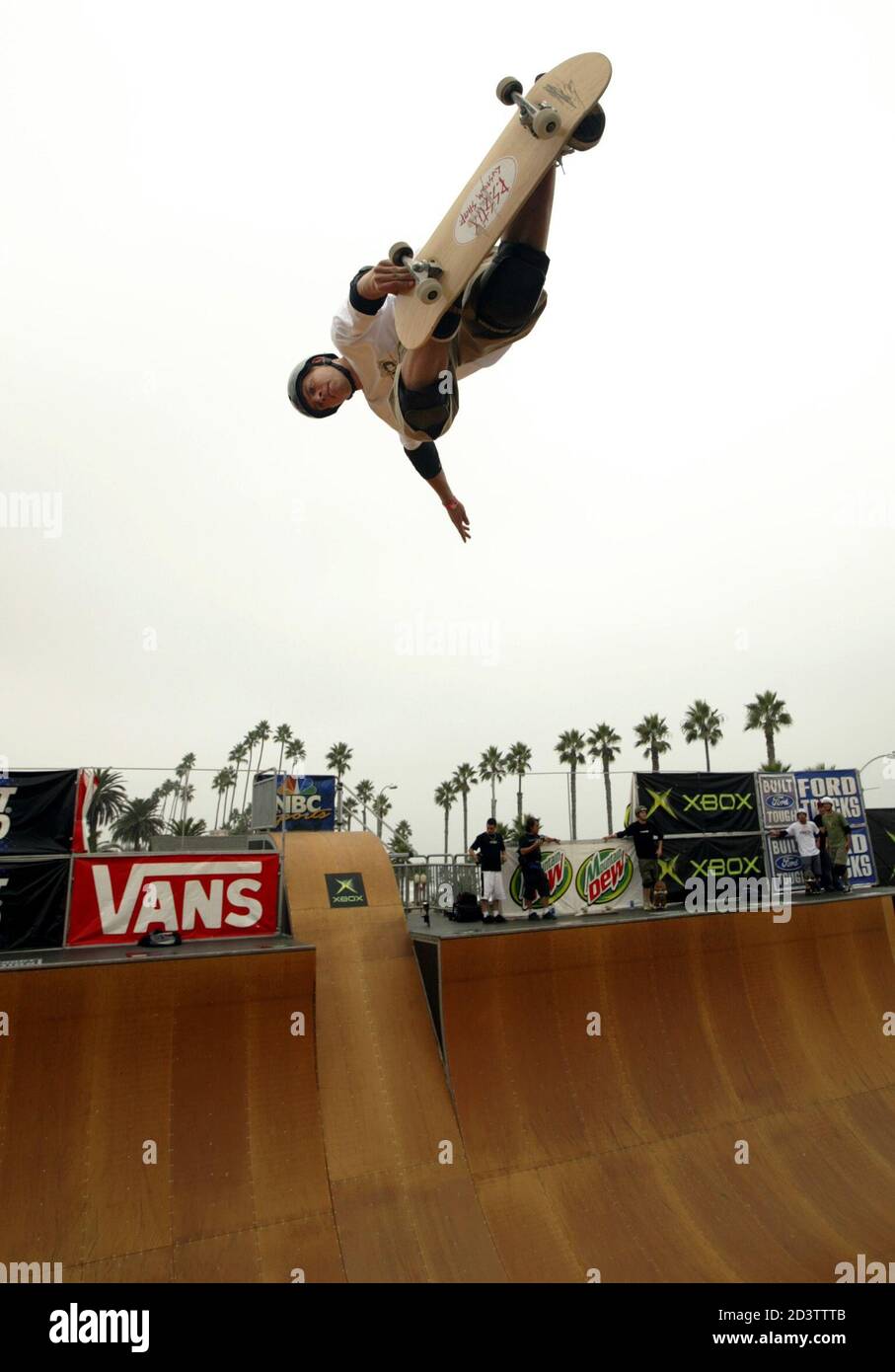 Canadian professional skateboarder Pierre-Luc Gagnon, from Montreal Quebec,  flies off the top of the vertical ramp during practice for the Xbox World  Championships of Skateboarding, September 26, 2003 in Oceanside,  California. The