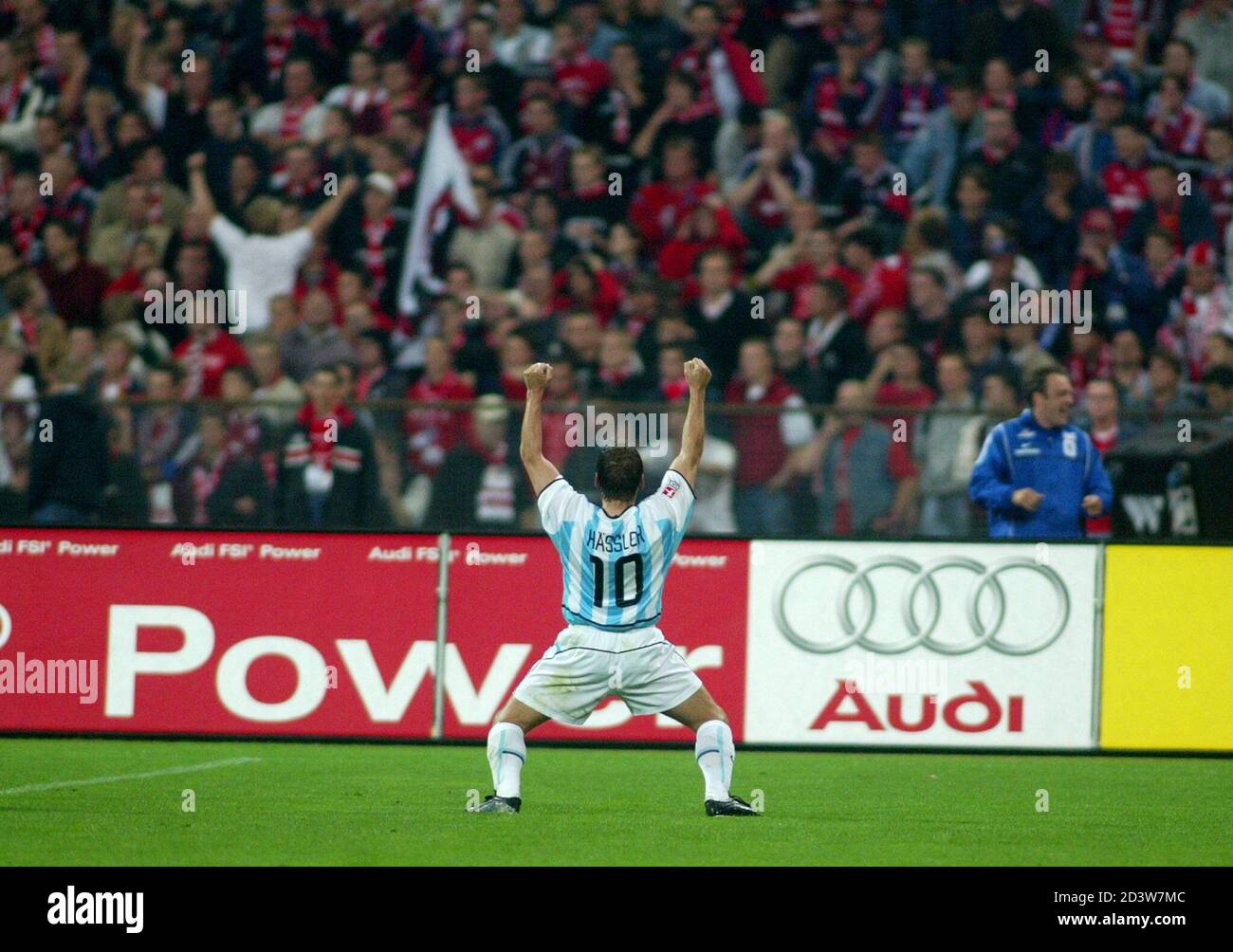 Haessler Of Tsv 1860 Munich Celebrates In Front Of Fc Bayern Munich Supporters After His Team Mate Max Scored During German First Division Soccer Match In Munich Stock Photo Alamy