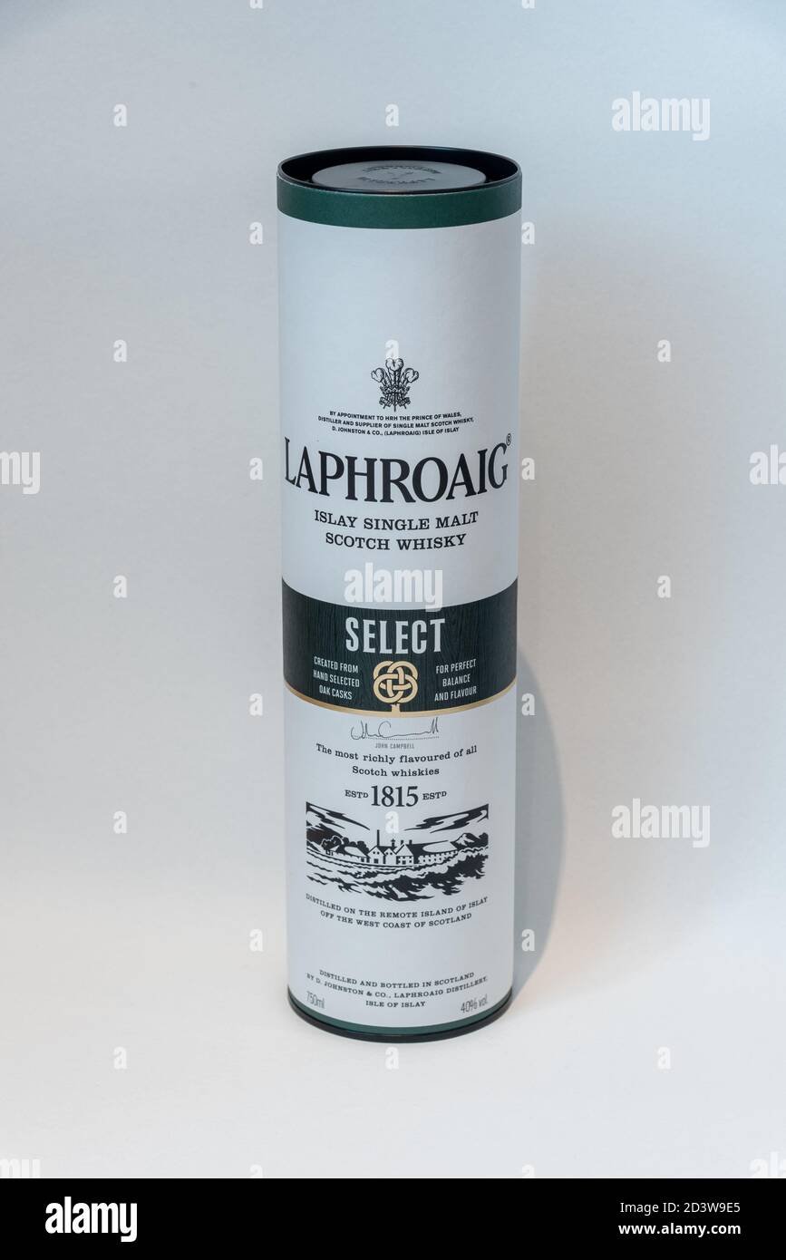 Single malt scotch whisky presentation box on white background. Stock Photo