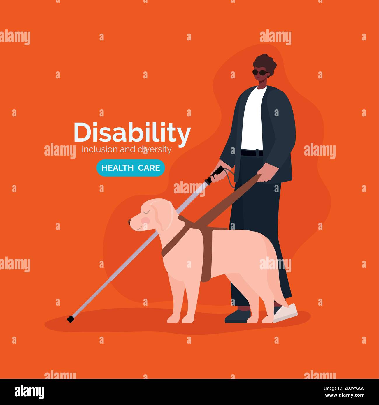 disability blind man cartoon with cane and dog vector design Stock Vector