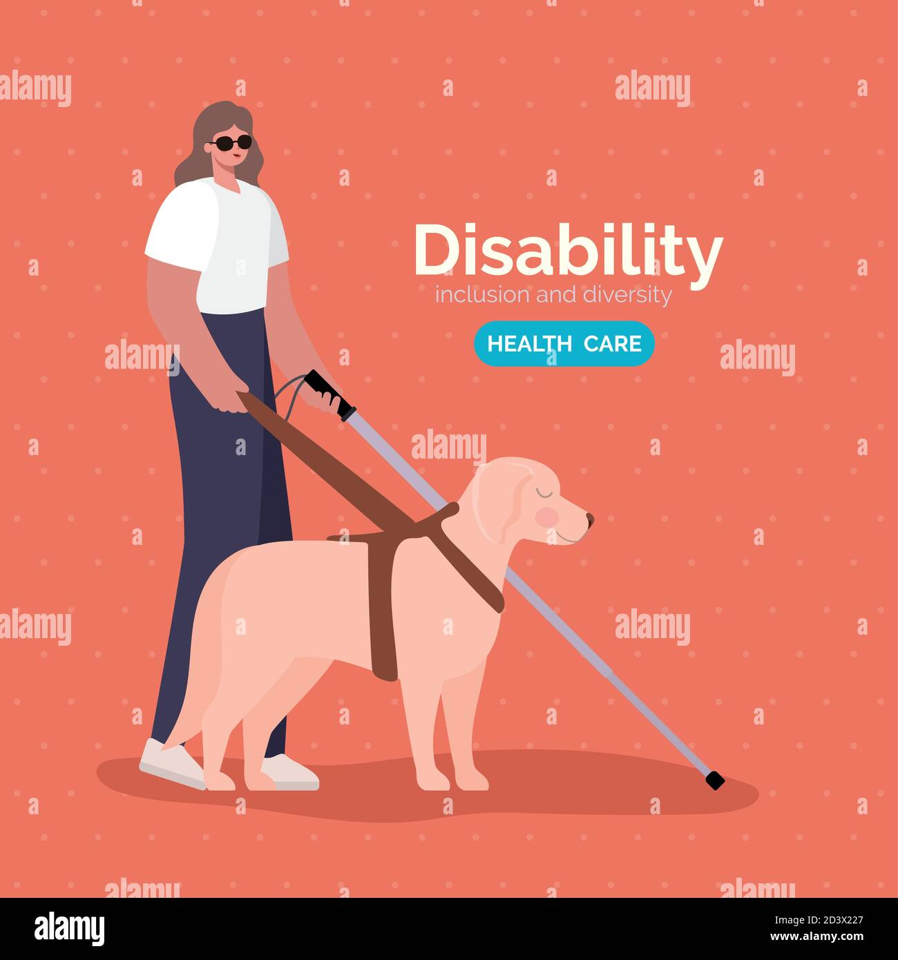 disability blind woman cartoon with cane and dog vector design Stock Vector