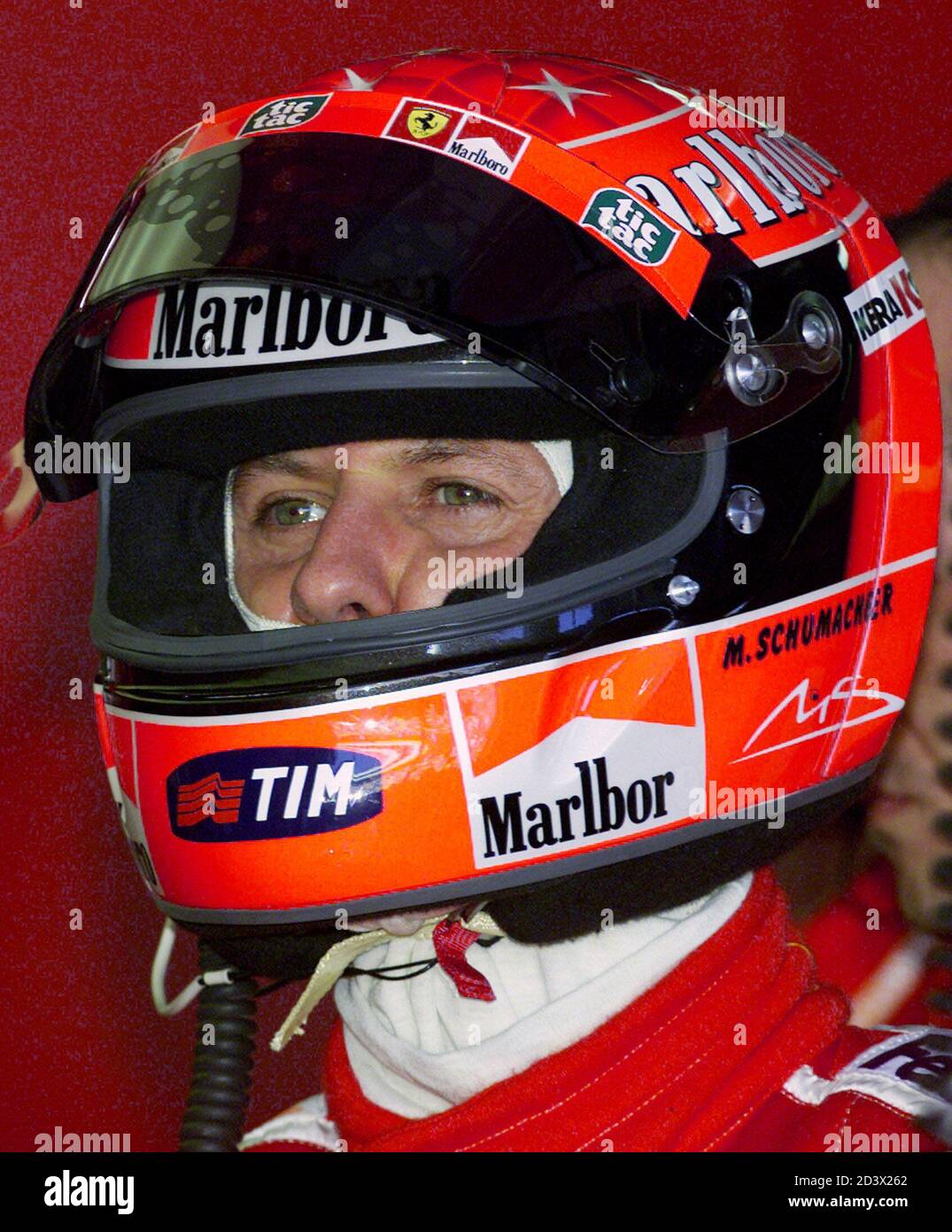 FORMULA ONE DEFENDING WORLD CHAMP MICHAEL SCHUMACHER WEARS A SCHUBERTH  HELME HELMET AT THE AUSTRALIAN GRAND PRIX IN MELBOURNE. Ferrari's defending  world champion Michael Schumacher of German wears a Schuberth Helme helmet