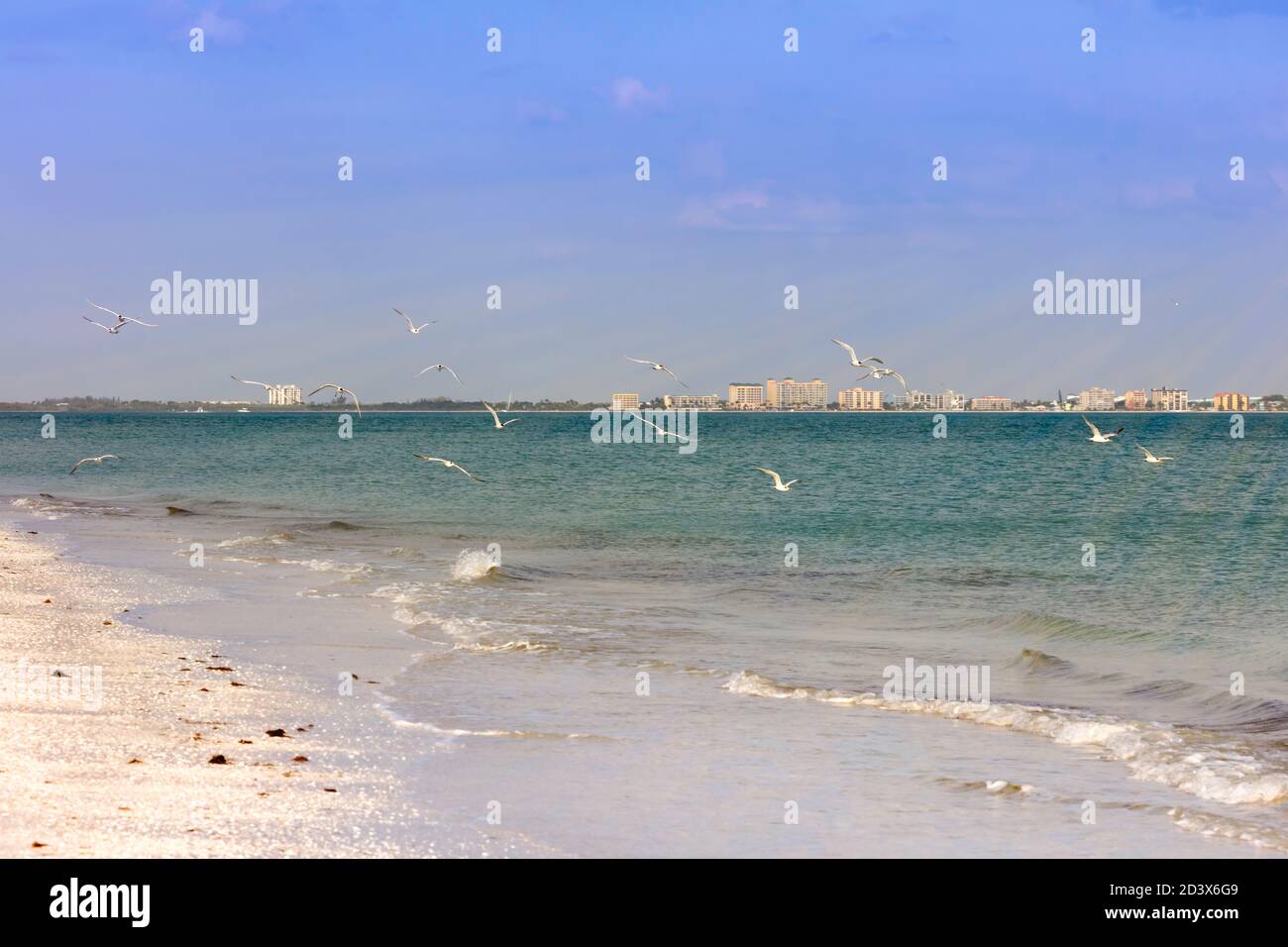 Evening mood at San Carlos Bay with shoreline and blue sky, Florida, USA Stock Photo
