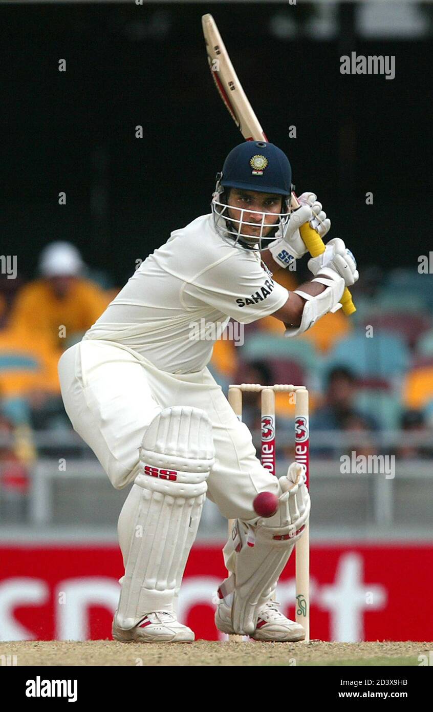 Indian Captain Saurav Ganguly Plays A Stroke On His Way To A Score Of 144 Runs In The First Test Between India And Australia At The Brisbane Cricket Ground On December 7