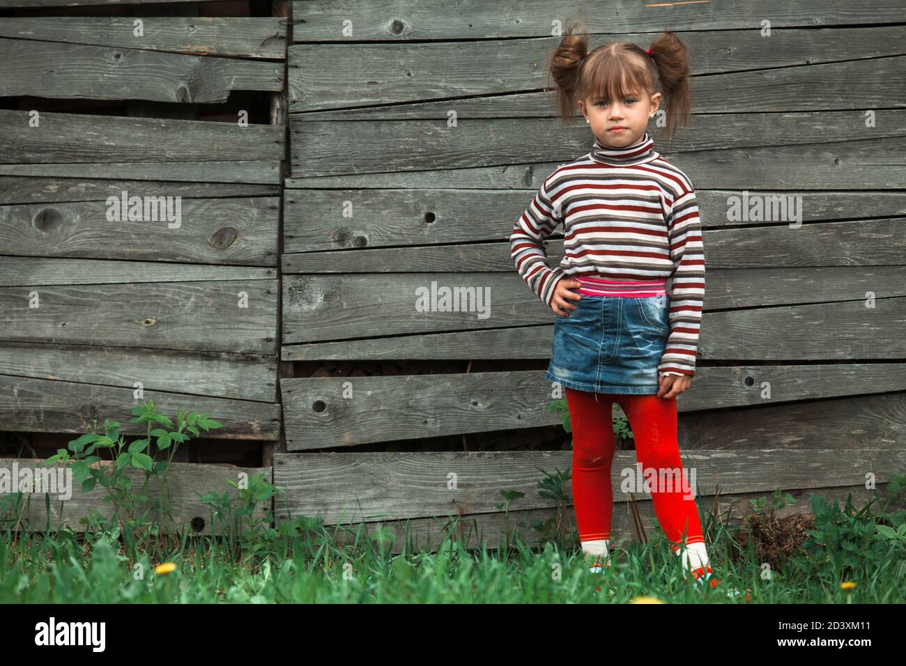 Little cute girl posing for the camera outdoor in the village Stock ...