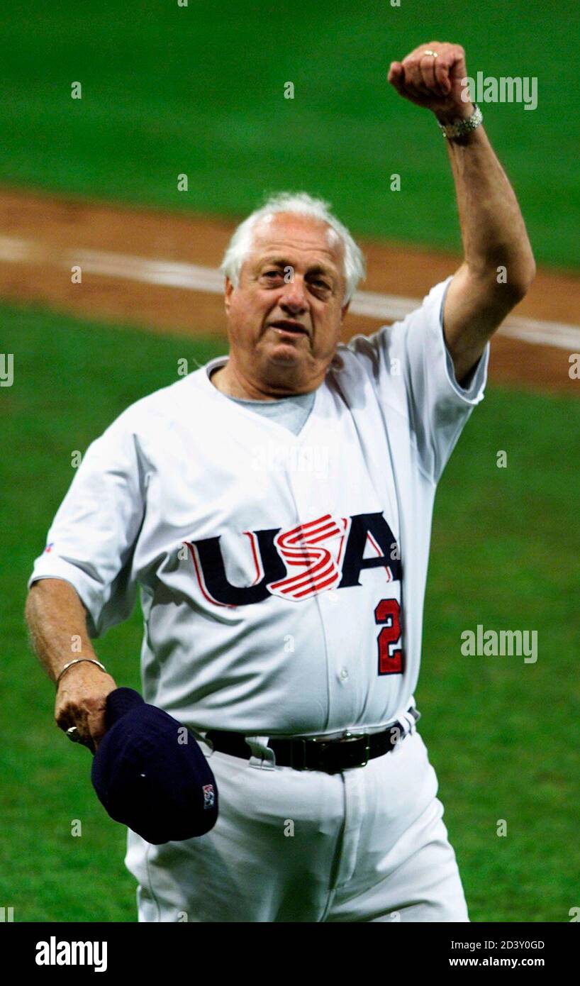 United States Olympic Baseball Team Manger Tommy Lasorda Raises His Fist After His Team Beat Korea 3 2 September 26 00 At The Olympics In Sydney The United States Faces Cuba In The