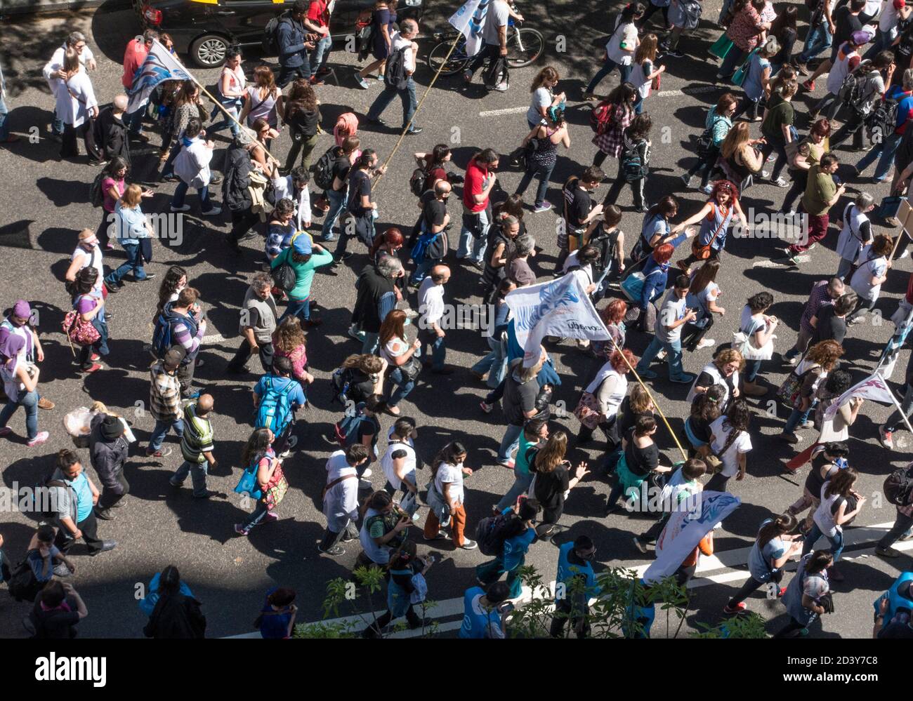 Demonstrators marching in Buenos Aires, Argentina Stock Photo