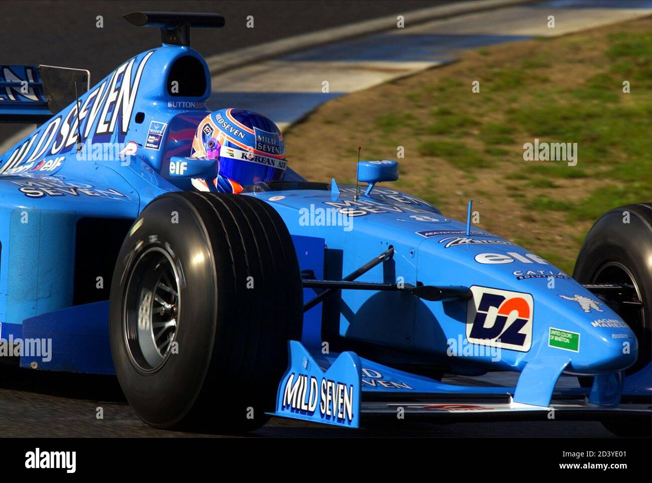 British Formula One driver Jenson Button tests his Benetton car at the  Estoril race track February 10, 2001. The Benetton racing team will be  testing in Portugal until February 14. LO Stock Photo - Alamy