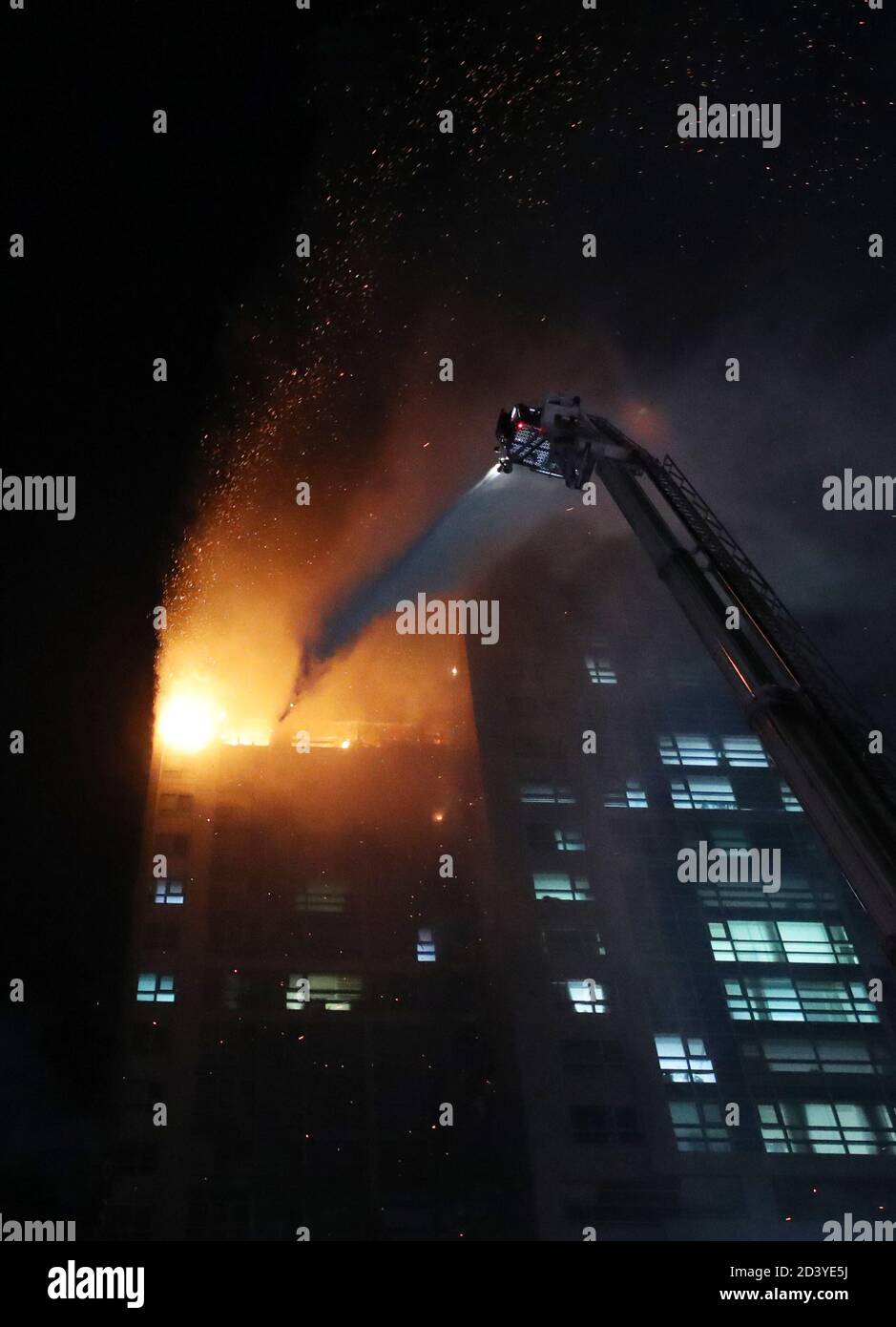 Ulsan South Korea 09th Oct 2020 Fire At Apartment Building Firefighters Extinguish A Fire At